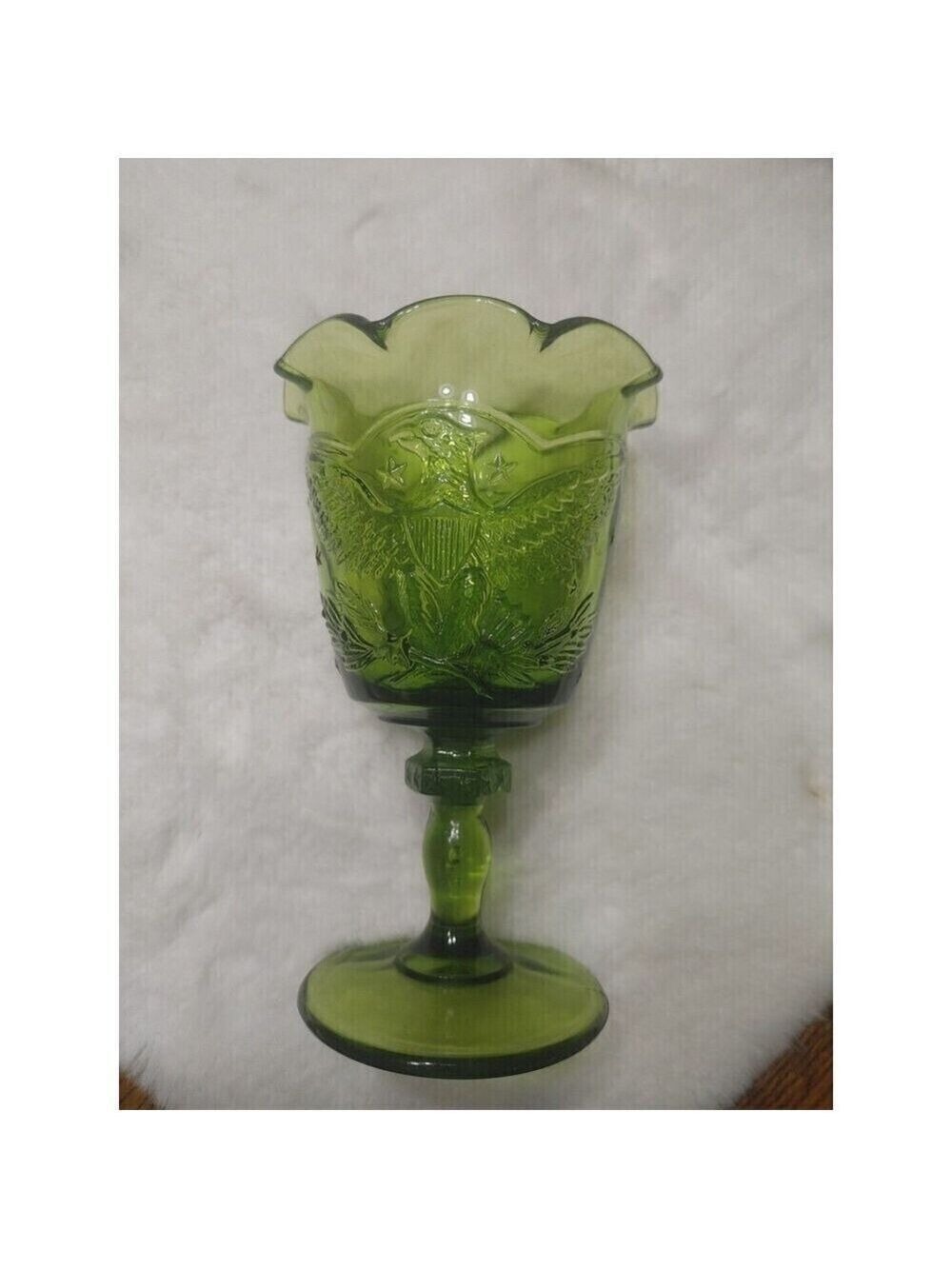 L.E. SMITH VINTAGE GREEN GOBLET Embossed AMERICAN EAGLES AND STARS
